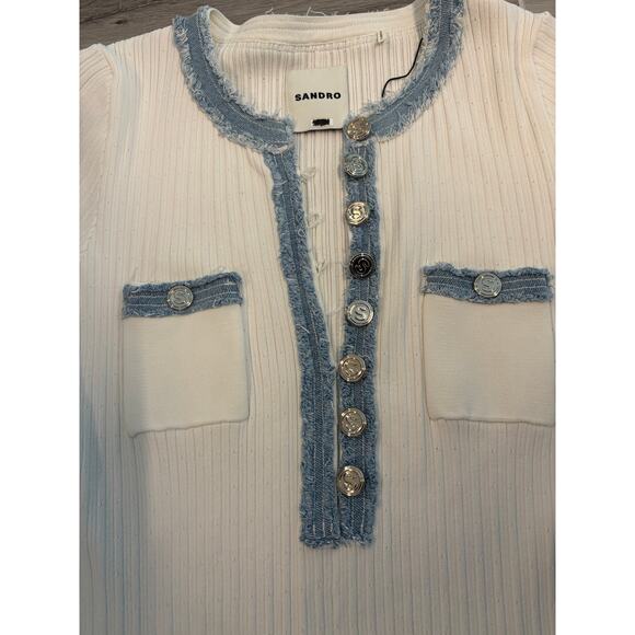 SANDRO ALECIA KNIT AND DENIM MIDI DRESS RIBBED NWOT- SIZE EU- 42/US-MEDIUM - Picture 8 of 14